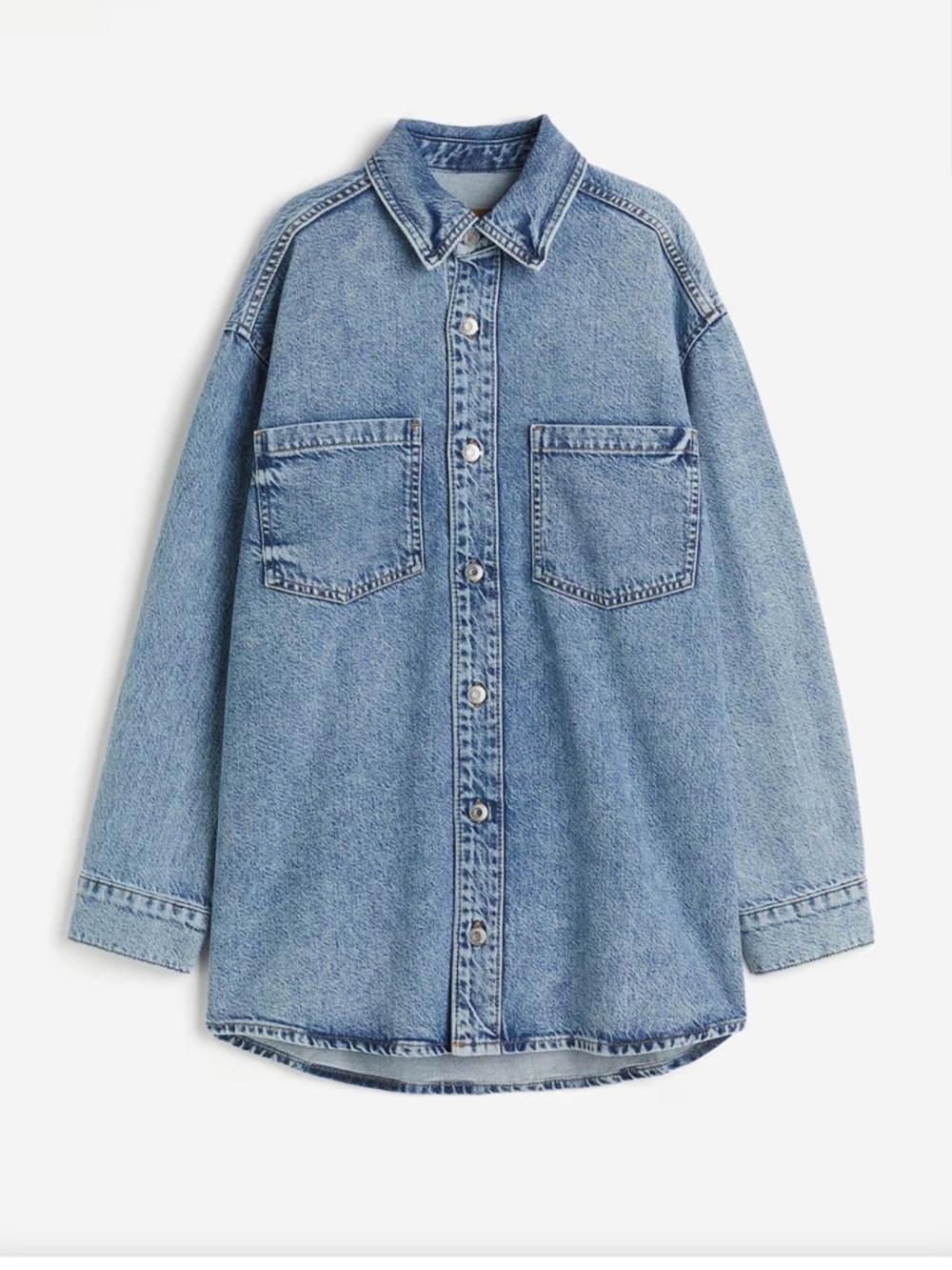 H&M Light Blue Denim Shacket Jacket - Women             FEATHER SOFT DENIM SHIRT